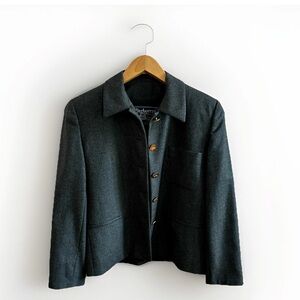 Burberry Vintage Gold Button Gray Blazer Coat Size 2